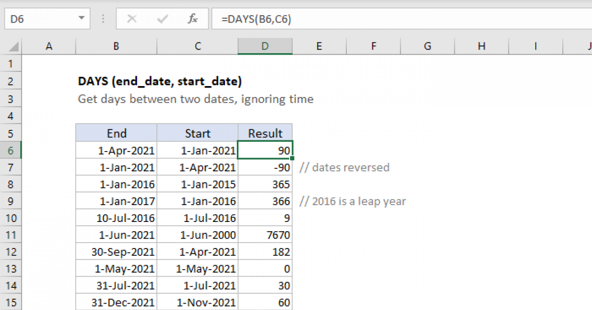 Excel DAYS Function Exceljet